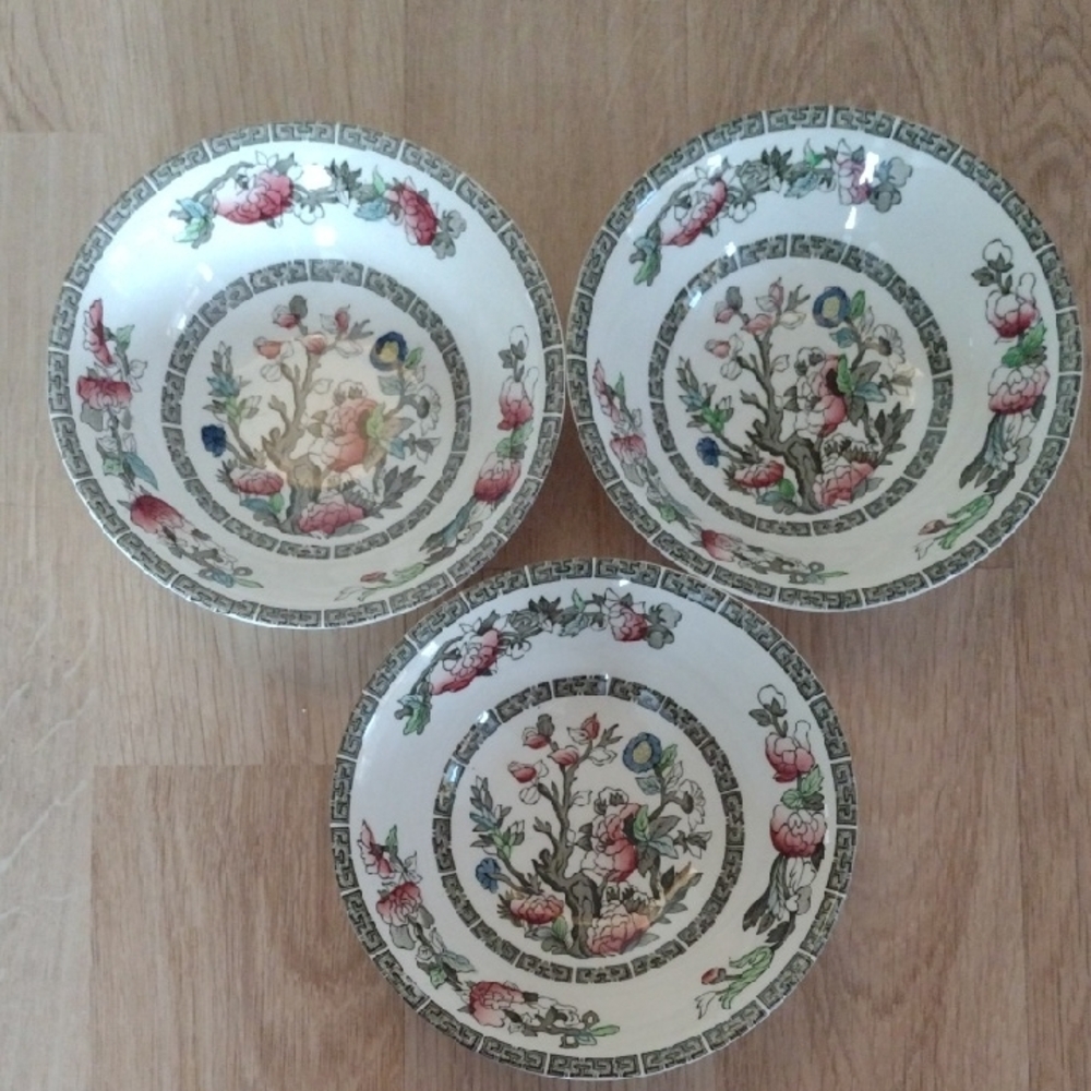 Indian Tree PatternTrio Bowls Floral Motif Greek Key Design Johnson Brothers
